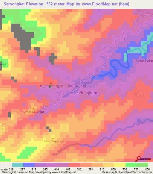 Semongkat,Indonesia Elevation Map