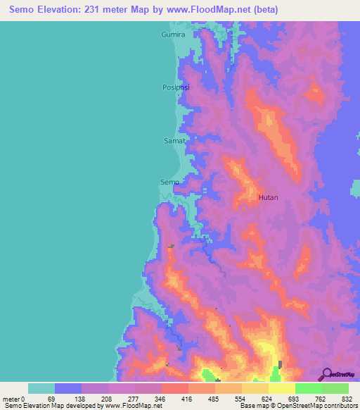 Semo,Indonesia Elevation Map