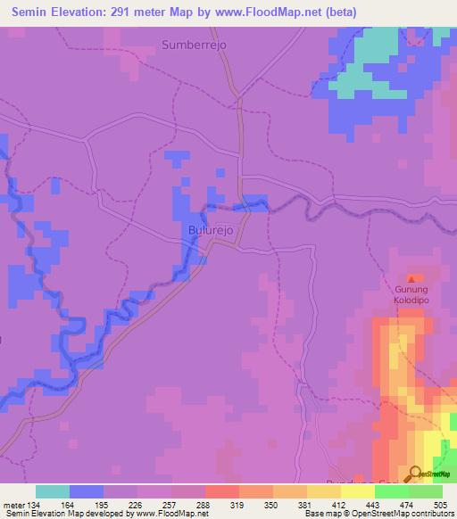 Semin,Indonesia Elevation Map