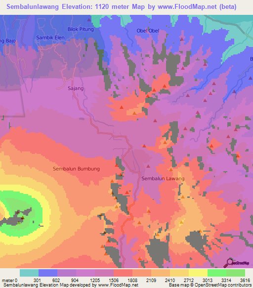 Sembalunlawang,Indonesia Elevation Map