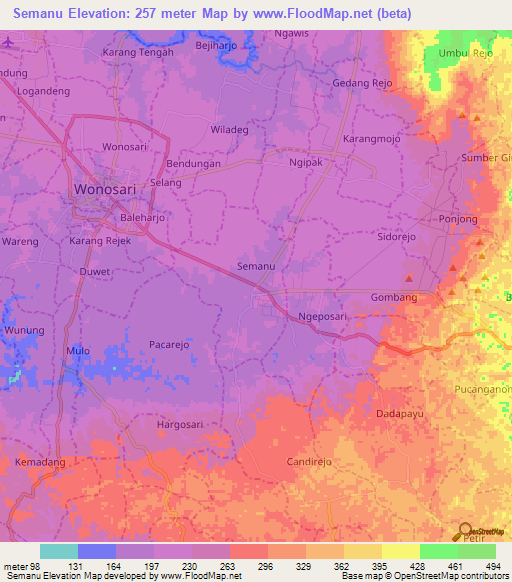 Semanu,Indonesia Elevation Map