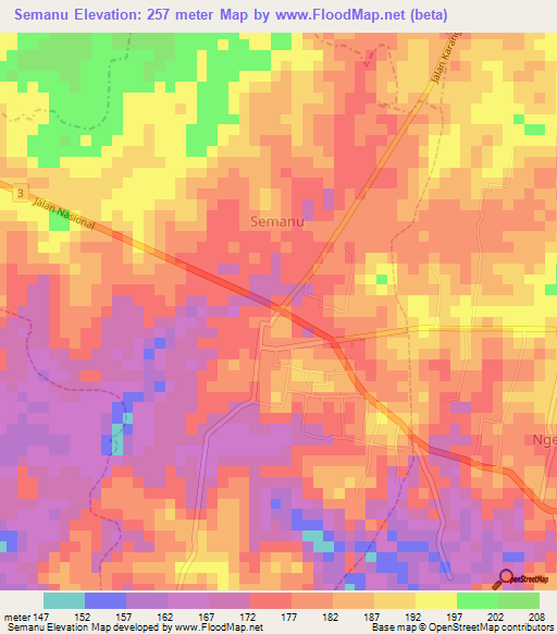 Semanu,Indonesia Elevation Map