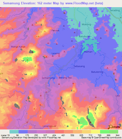 Semamung,Indonesia Elevation Map