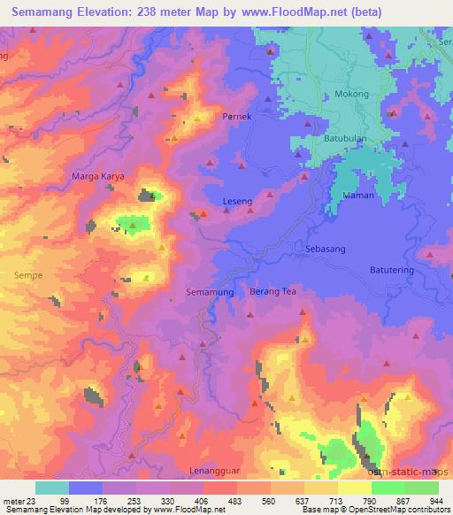 Semamang,Indonesia Elevation Map