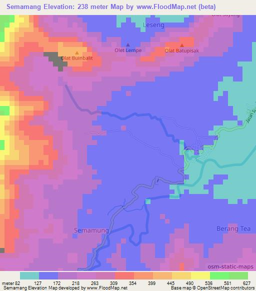 Semamang,Indonesia Elevation Map