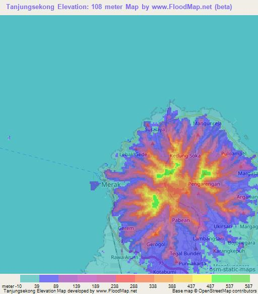 Tanjungsekong,Indonesia Elevation Map