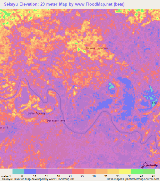 Sekayu,Indonesia Elevation Map