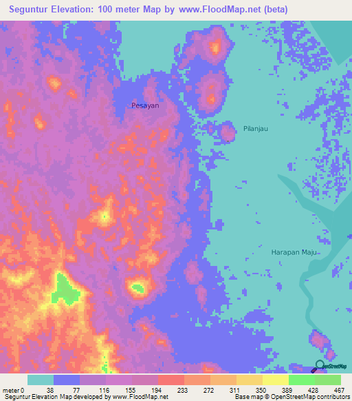 Seguntur,Indonesia Elevation Map