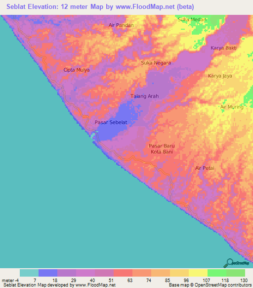 Seblat,Indonesia Elevation Map