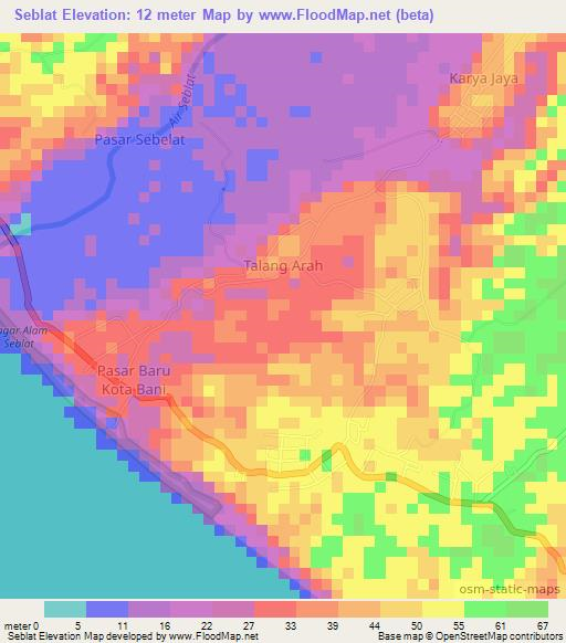 Seblat,Indonesia Elevation Map