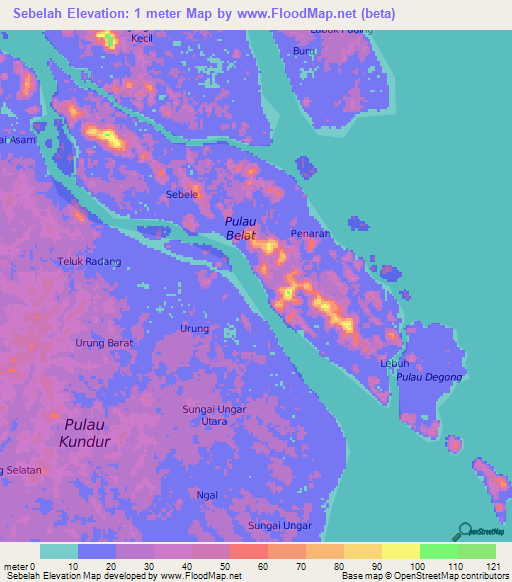 Sebelah,Indonesia Elevation Map