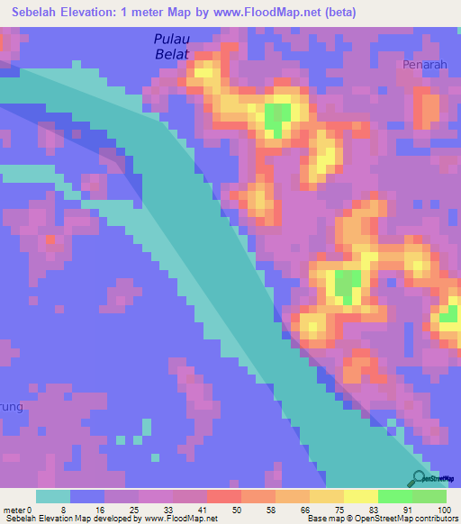 Sebelah,Indonesia Elevation Map