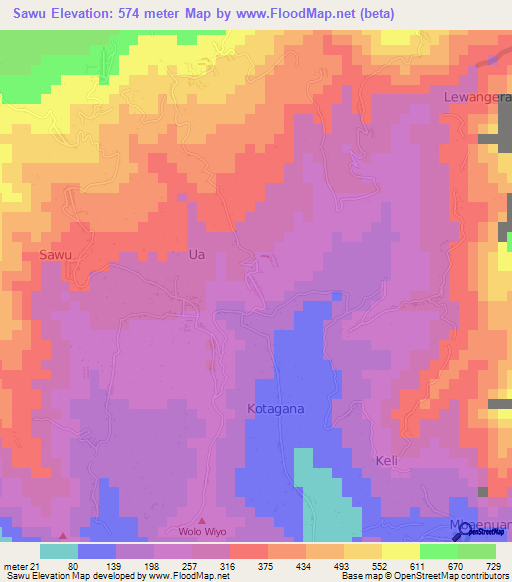 Sawu,Indonesia Elevation Map