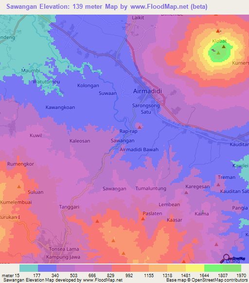 Sawangan,Indonesia Elevation Map