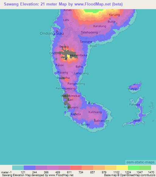 Sawang,Indonesia Elevation Map