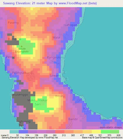 Sawang,Indonesia Elevation Map