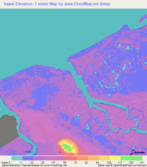 Sawai,Indonesia Elevation Map