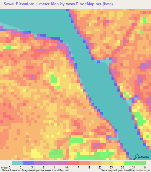 Sawai,Indonesia Elevation Map