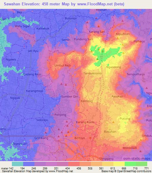 Sawahan,Indonesia Elevation Map