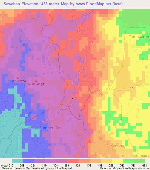 Sawahan,Indonesia Elevation Map