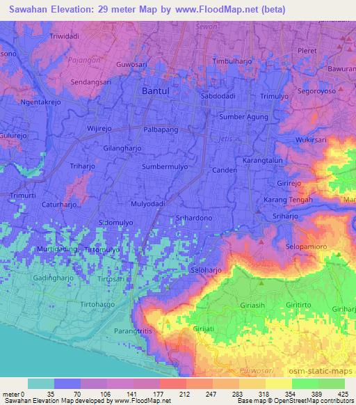 Sawahan,Indonesia Elevation Map