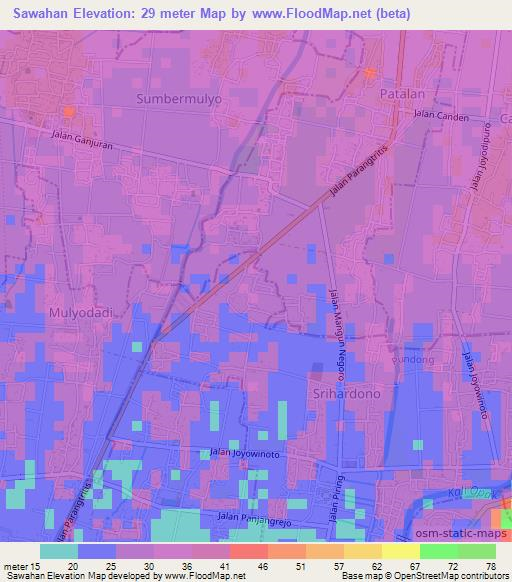 Sawahan,Indonesia Elevation Map