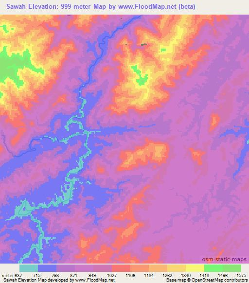 Sawah,Indonesia Elevation Map