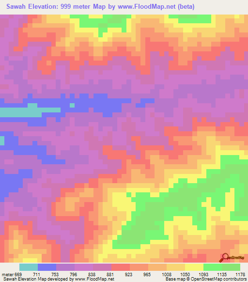 Sawah,Indonesia Elevation Map