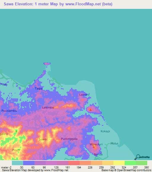 Sawa,Indonesia Elevation Map