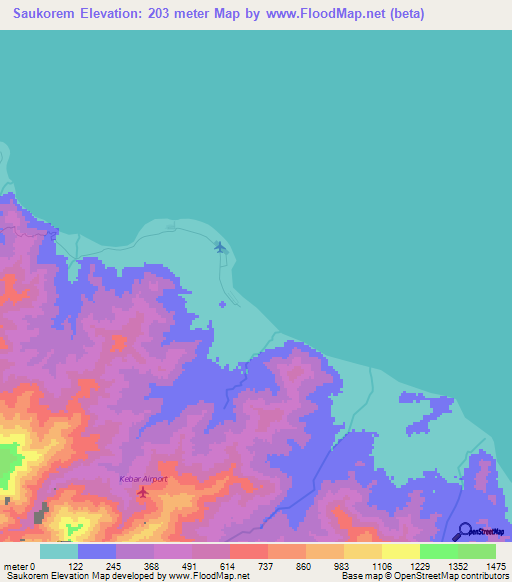 Saukorem,Indonesia Elevation Map