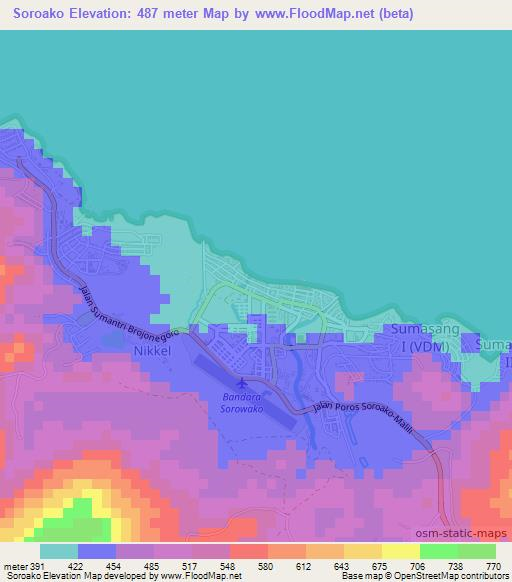 Soroako,Indonesia Elevation Map