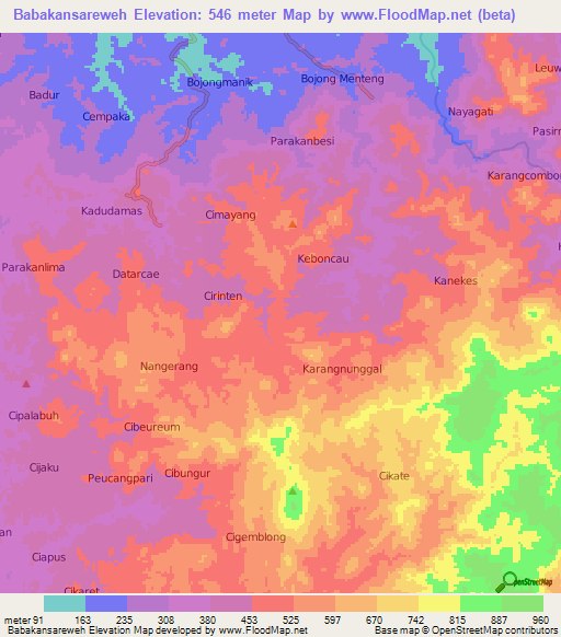 Babakansareweh,Indonesia Elevation Map