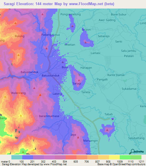 Saragi,Indonesia Elevation Map