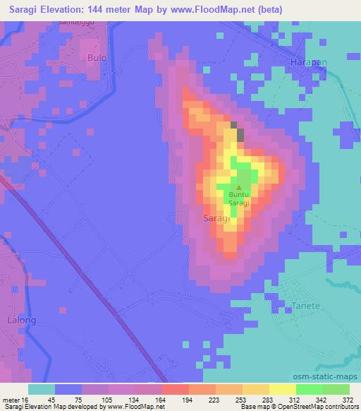 Saragi,Indonesia Elevation Map