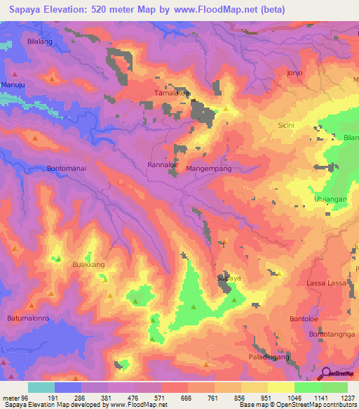 Sapaya,Indonesia Elevation Map