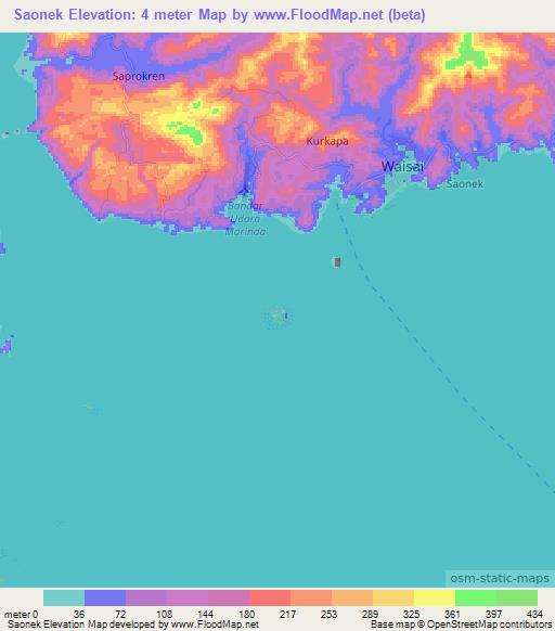 Saonek,Indonesia Elevation Map