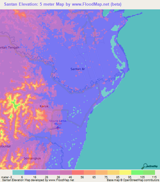 Santan,Indonesia Elevation Map