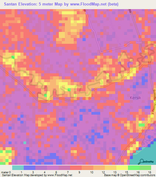 Santan,Indonesia Elevation Map