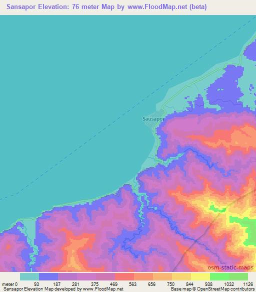 Sansapor,Indonesia Elevation Map