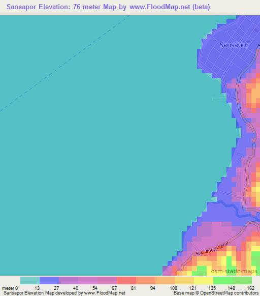 Sansapor,Indonesia Elevation Map