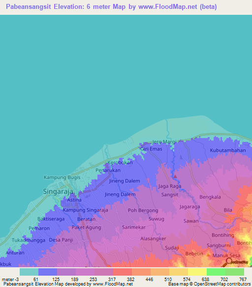 Pabeansangsit,Indonesia Elevation Map