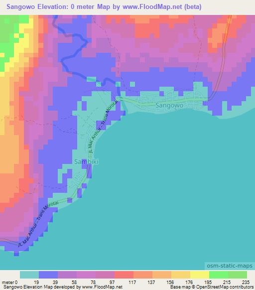 Sangowo,Indonesia Elevation Map