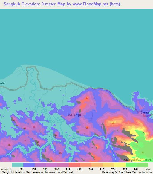 Sangkub,Indonesia Elevation Map