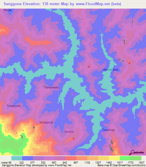 Sanggona,Indonesia Elevation Map