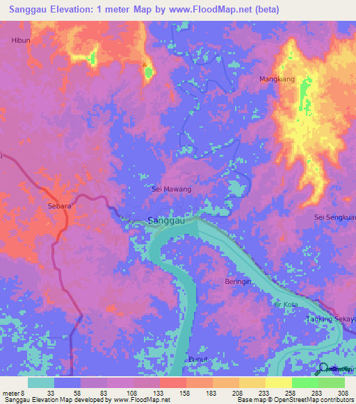 Sanggau,Indonesia Elevation Map