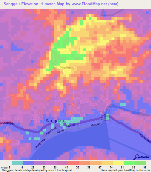 Sanggau,Indonesia Elevation Map