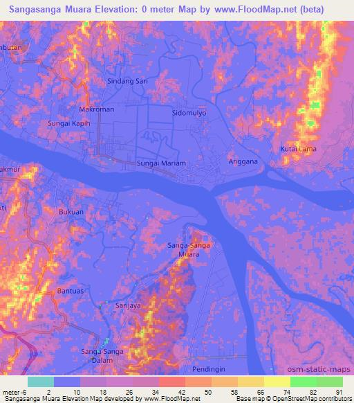 Sangasanga Muara,Indonesia Elevation Map