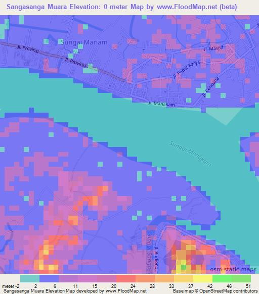 Sangasanga Muara,Indonesia Elevation Map