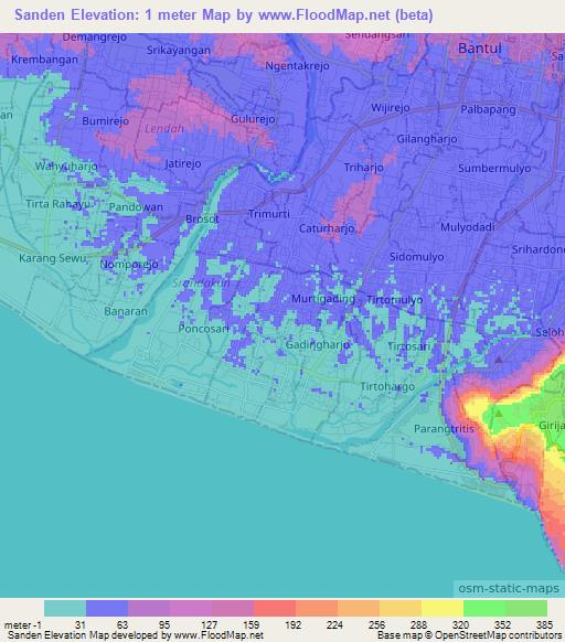 Sanden,Indonesia Elevation Map