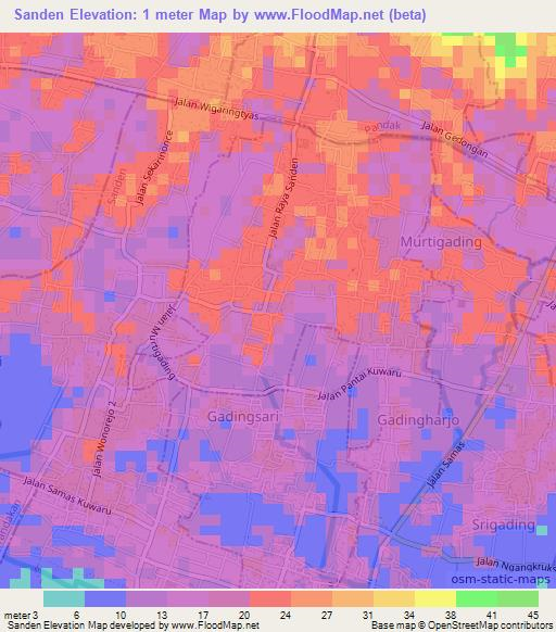 Sanden,Indonesia Elevation Map